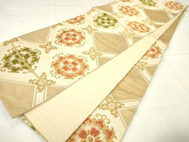 平和屋着物◎六通柄袋帯 唐織 天井花文 金糸 正絹 逸品 AABN0935ps