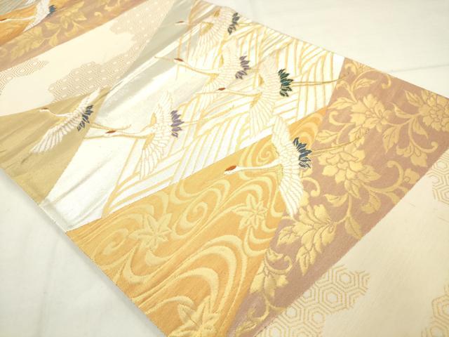 平和屋着物◎六通柄袋帯 唐織 飛鶴花文 金銀糸 正絹 逸品 AABN0947ps