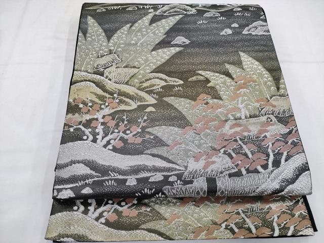 平和屋着物◎六通柄袋帯 風景文 銀糸 正絹 逸品 AABN0967ps
