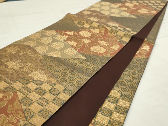 平和屋着物◎六通柄袋帯 切嵌花文 金糸 正絹 逸品 AABN0968ps