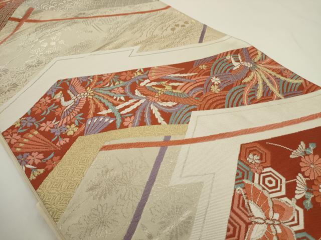 平和屋着物◎六通柄袋帯 唐織 松皮菱花鳥文 金銀糸 正絹 逸品 AABN0976ps