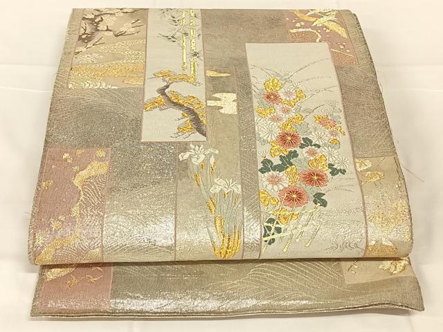 平和屋着物◎佐賀錦 六通柄袋帯 唐織 短冊花文 金銀糸 正絹 逸品 AABN1415dk