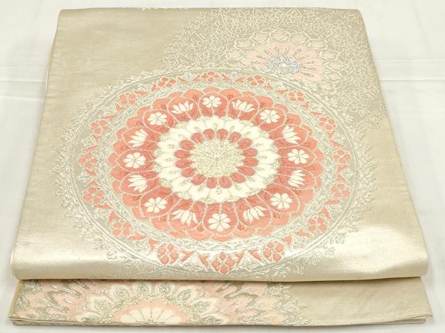 平和屋着物◎六通柄袋帯 花絵皿文 金銀糸 正絹 逸品 AABN1469ou