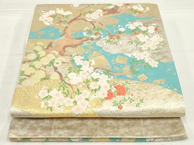 平和屋着物◎太鼓柄袋帯 唐織 流水枝花文 金糸 正絹 逸品 AABN1472ou