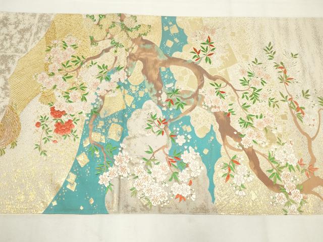 平和屋着物◎太鼓柄袋帯 唐織 流水枝花文 金糸 正絹 逸品 AABN1472ou