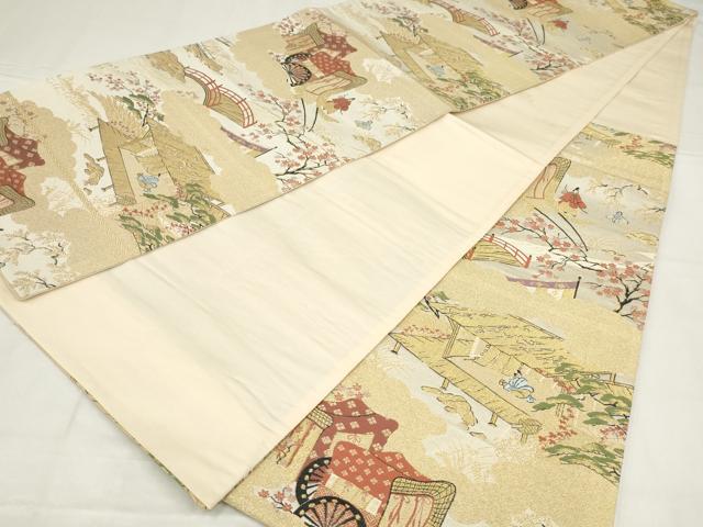 平和屋着物◎六通柄袋帯 人物風景文 金糸 正絹 逸品 AABN1473ou