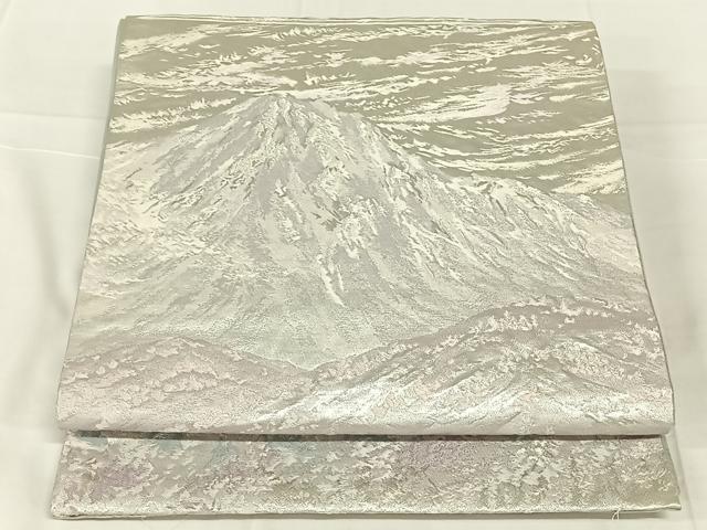 平和屋着物◎六通柄袋帯 重ね山風景文 銀糸 正絹 逸品 AABN1481dk
