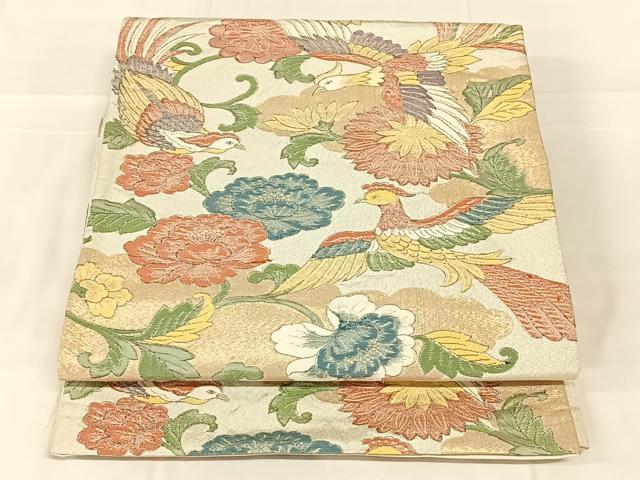 平和屋着物◎六通柄袋帯 鳳凰更紗花文 金銀糸 正絹 逸品 AABN1483dk