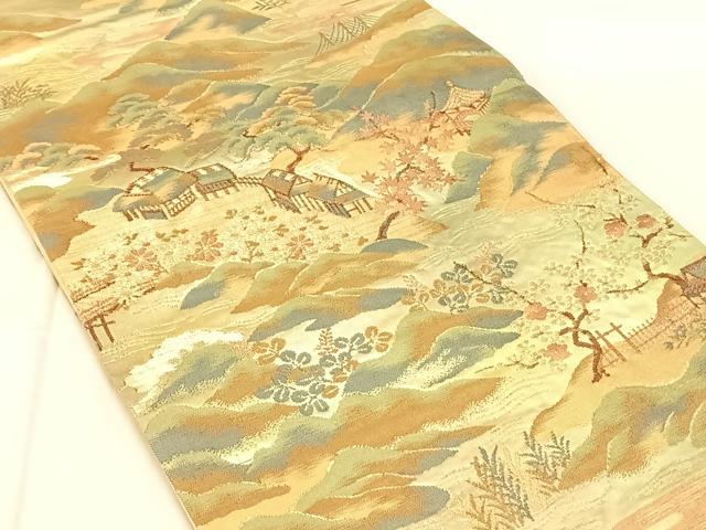 平和屋着物◎六通柄袋帯 四季山水図 金糸 正絹 逸品 AABN1491dk