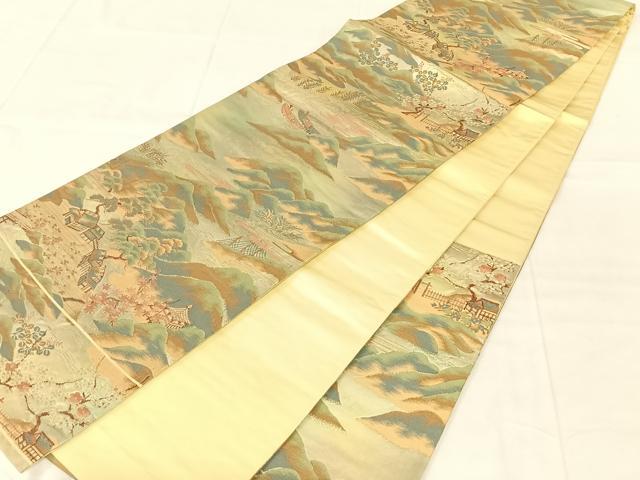 平和屋着物◎六通柄袋帯 四季山水図 金糸 正絹 逸品 AABN1491dk