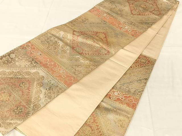 平和屋着物◎六通柄袋帯 花菱文 引箔 正絹 逸品 AABN1494dk
