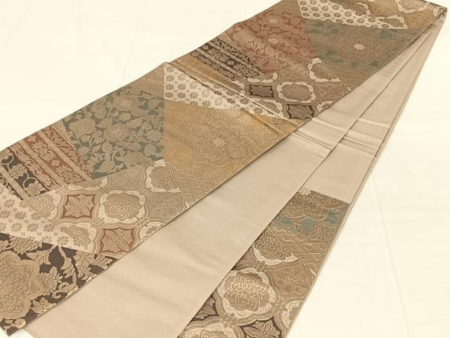 平和屋着物◎六通柄袋帯 切嵌花文 金糸 正絹 逸品 AABN1512dk