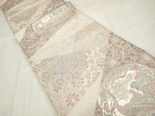 平和屋着物◎六通柄袋帯 切嵌花鳥文 銀糸 正絹 逸品 AABN1522ou