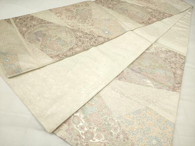 平和屋着物◎六通柄袋帯 切嵌花鳥文 銀糸 正絹 逸品 AABN1522ou