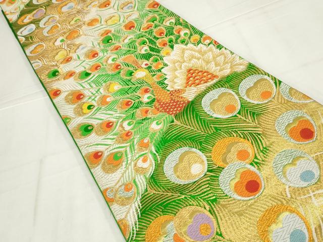 平和屋着物◎六通柄袋帯 唐織 孔雀羽文 金銀糸 正絹 逸品 AABN1533ou