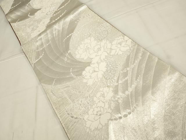 平和屋着物◎六通柄袋帯 唐織 舞花文 銀糸 正絹 逸品 AABN1553ou