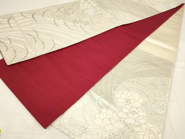 平和屋着物◎六通柄袋帯 唐織 舞花文 銀糸 正絹 逸品 AABN1553ou