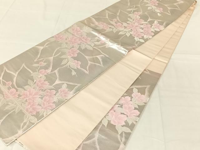 平和屋着物◎六通柄袋帯 枝花文 やまとオリジナル 銀糸 正絹 逸品 AABN1562dk