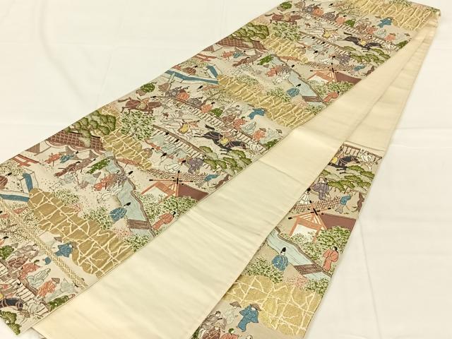 平和屋着物◎六通柄袋帯 唐織 洛中洛外 加茂社競馬の図 金糸 正絹 逸品 AABN1571dk
