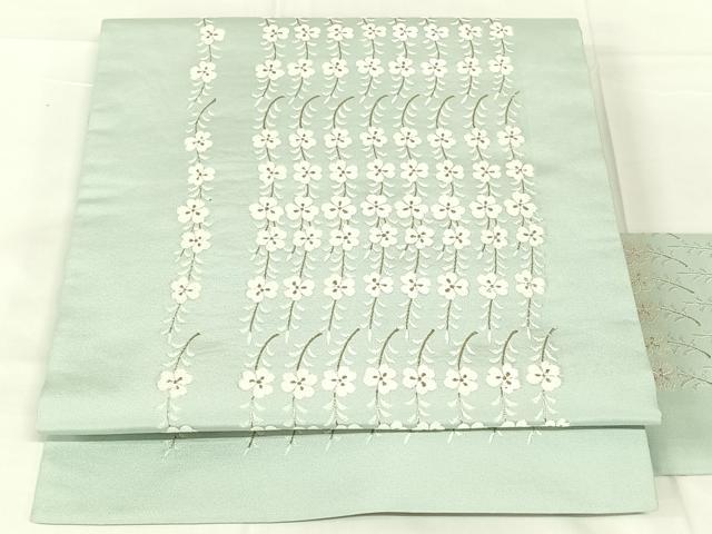 平和屋着物◎九寸名古屋帯 枝花文 金糸 正絹 逸品 AABN1578dk