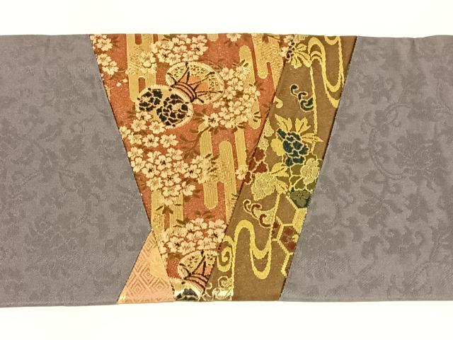 平和屋着物◎九寸名古屋帯 切嵌 金糸 正絹 逸品 AABN1579dk