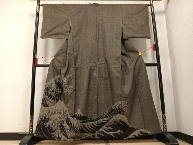 平和屋着物●本場大島紬 訪問着 7マルキ 立波文 正絹 逸品 AABN1601ph