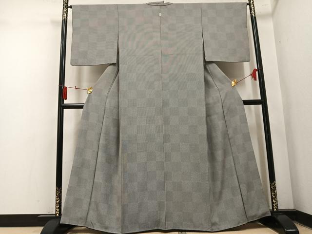 平和屋着物●伝統工芸士 砂川健一 江戸小紋 竹縞 市松 正絹 逸品 AABN1607ph