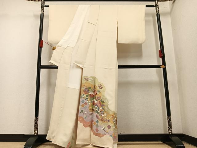 平和屋着物●京友禅の第一人者 松井青々 色留袖 刺繍 草花文 金彩 正絹 逸品 AABN1614ph