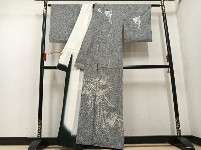 平和屋着物●訪問着 辻が花 螺鈿 たたき染め 黒地 金銀彩 正絹 逸品 AABN1619ph
