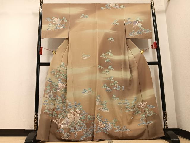 平和屋着物●訪問着 友禅 風景草花文 暈し染め 正絹 逸品 AABN1620ph
