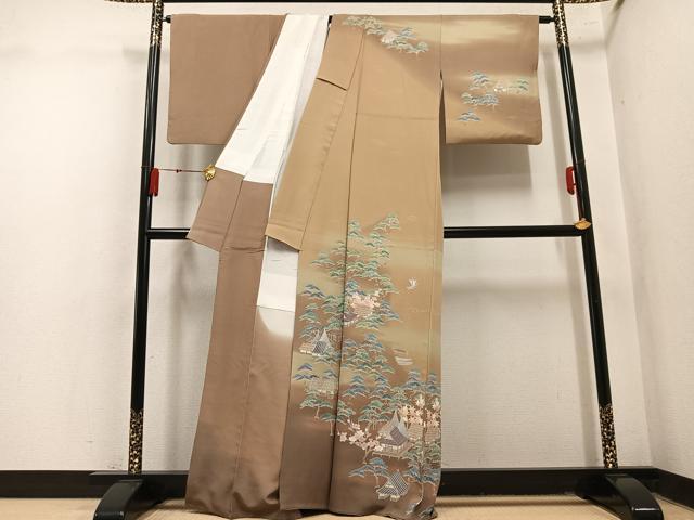 平和屋着物●訪問着 友禅 風景草花文 暈し染め 正絹 逸品 AABN1620ph