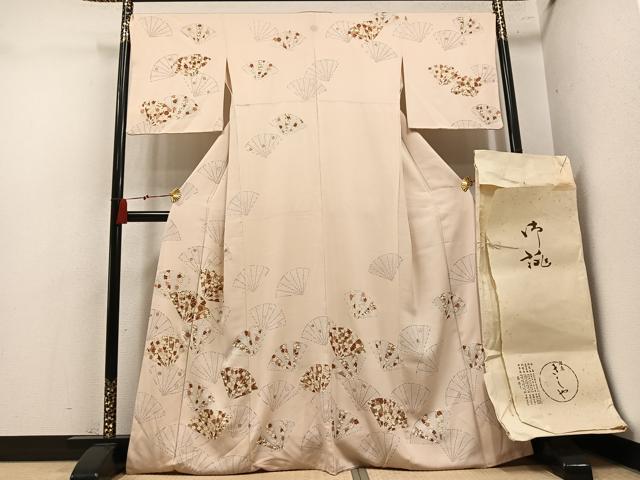 平和屋着物●銀座きしや 訪問着 駒刺繍 扇面花文 金彩 たとう紙付き 正絹 逸品 AABN1622ph