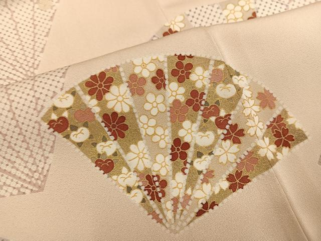 平和屋着物●銀座きしや 訪問着 駒刺繍 扇面花文 金彩 たとう紙付き 正絹 逸品 AABN1622ph