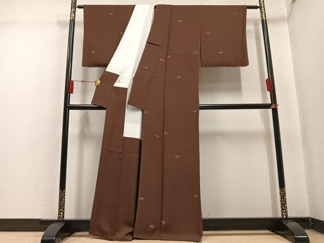 平和屋着物●国際的伝統工芸作家 十二代・藤林徳扇 苑寿 小紋 寿光織 舞扇文 金銀糸 正絹 逸品 AABN1631ph