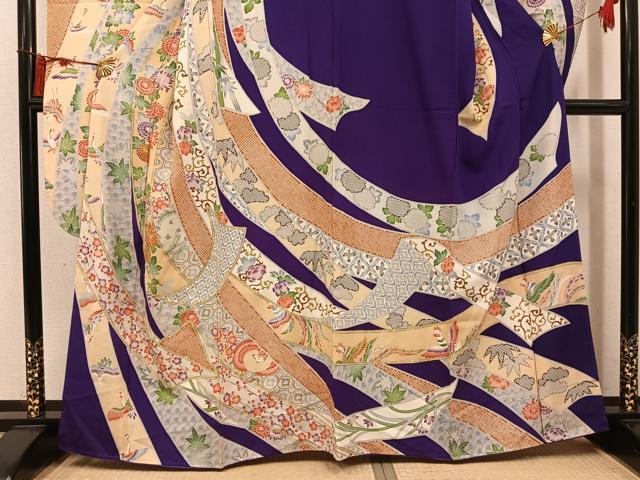 平和屋着物●豪華振袖 駒刺繍 飛鶴草花文 金彩 正絹 逸品 AABN1634ph