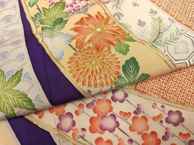 平和屋着物●豪華振袖 駒刺繍 飛鶴草花文 金彩 正絹 逸品 AABN1634ph