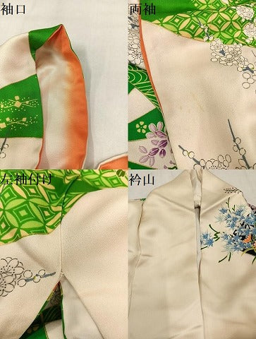 平和屋着物●豪華振袖 駒刺繍 草花文 金彩 正絹 逸品 AABN1635ph
