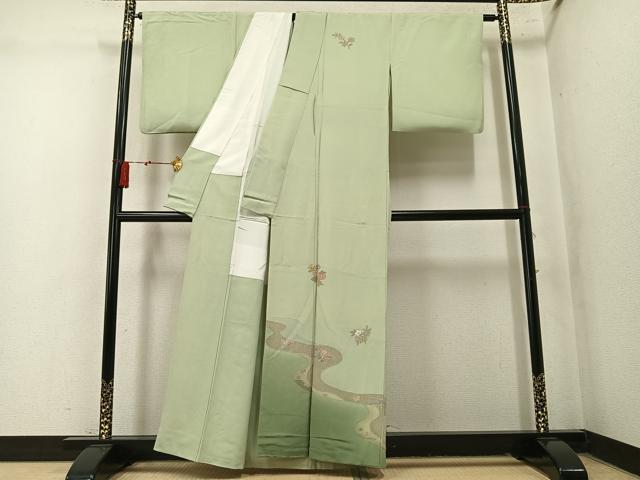 平和屋着物●中国三大刺繍 汕頭刺繍 スワトウ刺繍 訪問着 草花文 暈し染め 正絹 逸品 AABN1639ph