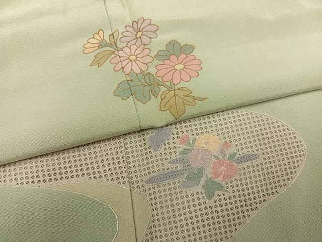 平和屋着物●中国三大刺繍 汕頭刺繍 スワトウ刺繍 訪問着 草花文 暈し染め 正絹 逸品 AABN1639ph