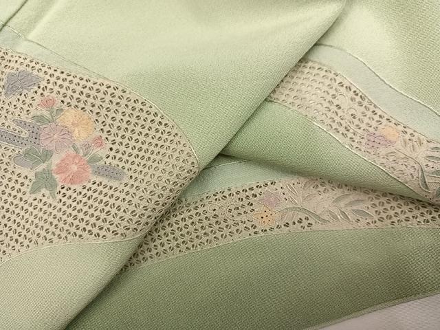 平和屋着物●中国三大刺繍 汕頭刺繍 スワトウ刺繍 訪問着 草花文 暈し染め 正絹 逸品 AABN1639ph