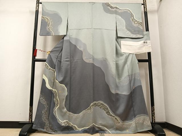 平和屋着物●訪問着 作家物 伊と幸 道長花唐草文 新嵯峨ちりめん 金彩 反端付き 正絹 逸品 AABN1642ph
