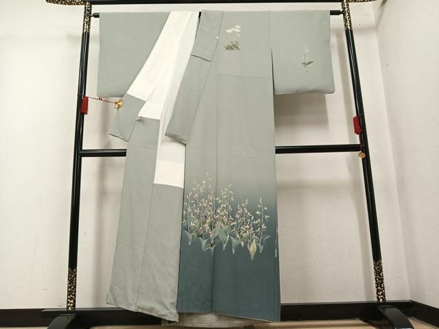 平和屋着物●十日町 加賀草木友禅の第一人者 田村哲彦 訪問着 草花文 暈し染め 正絹 逸品 AABN1653ph
