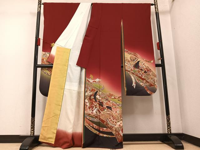 平和屋着物●豪華振袖 幾久重袖 女人吉祥花文 暈し染め 金彩 正絹 逸品 AABN1658ph