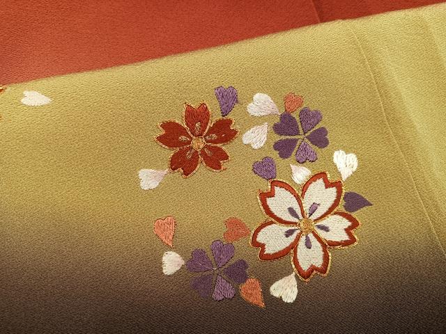 平和屋着物●豪華振袖 総刺繍 駒刺繍 舞桜文 暈し染め ロング丈 正絹 逸品 AABN1670ph