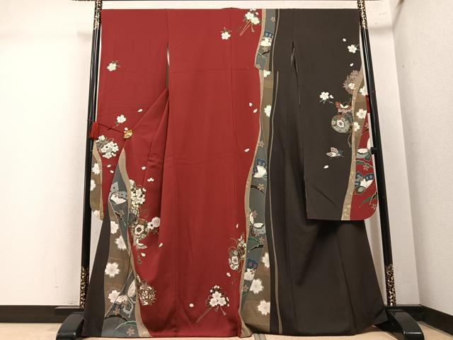 平和屋着物●豪華振袖 駒刺繍 花蝶鼓文 金彩 正絹 逸品 AABN1672ph