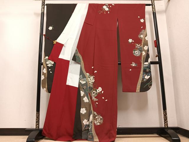 平和屋着物●豪華振袖 駒刺繍 花蝶鼓文 金彩 正絹 逸品 AABN1672ph