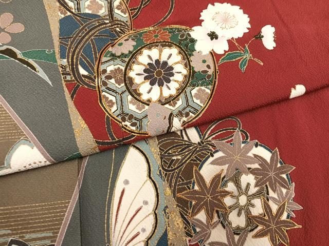 平和屋着物●豪華振袖 駒刺繍 花蝶鼓文 金彩 正絹 逸品 AABN1672ph