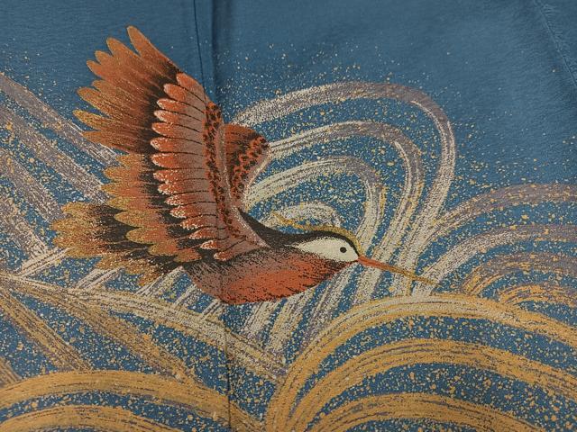 平和屋着物●ファッションデザイナー HIROKO KOSHINO コシノヒロコ 色留訪問着 群れ鳥 金彩 正絹 逸品 AABN1680ph