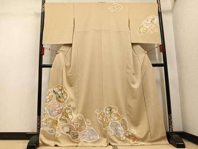 平和屋着物●訪問着 駒刺繍 草花文 金彩 正絹 逸品 AABN1682ph