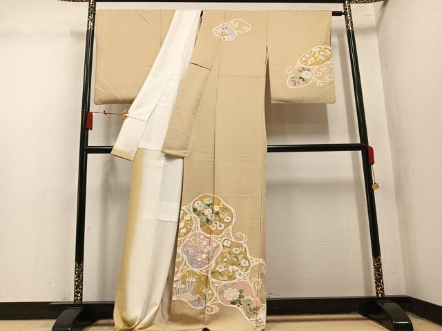 平和屋着物●訪問着 駒刺繍 草花文 金彩 正絹 逸品 AABN1682ph